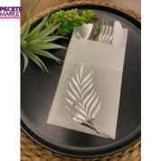 Gümüş Yaldızlı Beyaz Yaprak Cepli Aır Touch Peçete 12 lı 40x40