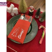 Gümüş Kırmızı Cepli Aır Touch Yılbaşı Cheers Modeli Peçete 12 Adet 40x40