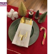 Gold Beyaz Cepli Aır Touch Yılbaşı Geyik Modeli Peçete 12 Adet 40x40