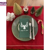 Gümüş Yaldızlı Yeşil Yılbaşı Geyik Modeli Peçete