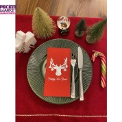 Gümüş Yaldızlı Kırmızı Yılbaşı Geyik Modeli Peçete