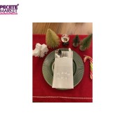 Gümüş Beyaz Cepli Aır Touch Yılbaşı Ho Ho Ho Yazılı Peçete 12 Adet 40x40