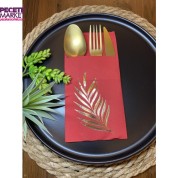 Gold Yaldızlı Kırmızı Yaprak Cepli Peçete 12 lı 40x40