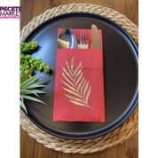 Gümüş Yaldızlı Kırmızı Yaprak Cepli Aır Touch Peçete 12 lı 40x40