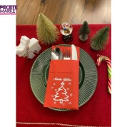 Gümüş Yaldızlı Kırmızı Mutlu Yıllar Cepli Aır Touch Peçete 12 lı 40x40