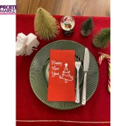 Gümüş Yaldızlı Kırmızı Happy New Year Çam Ağacı Peçete
