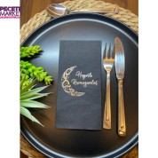 Gümüş Yaldızlı Hayırlı Ramazanlar Ay Desenli 16 lı Siyah Renkli Kağıt Peçete