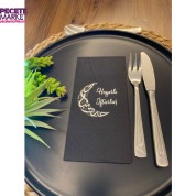 Gümüş Yaldızlı Hayırlı İftarlar Ay Desenli 16 lı Siyah Renkli Kağıt Peçete