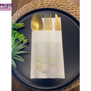 Gold Yaldızlı Hayırlı Ramazanlar Ay Desenli 12 li Beyaz Renkli Kağıt Cepli Peçete