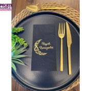 Gold Yaldızlı Hayırlı Ramazanlar Ay Desenli 16 lı Siyah Renkli Kağıt Peçete