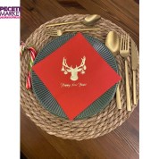 Gold Yaldızlı Kırmızı Yılbaşı Geyik Modeli Kare Peçete