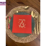 Gold Yaldızlı Kırmızı Mutlu Yıllar Çam Ağacı Kare Peçete 16 Adet