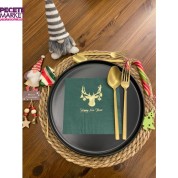 Gold Yaldızlı Yeşil Geyik Happy New Year Kare Peçete