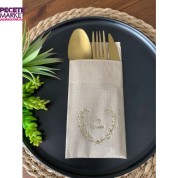 Gold Yaldızlı Kraft Söz Verdik Kalp Çelenk Cepli Peçete 12 lı 40x40