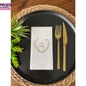 Gold Yaldızlı Beyaz Söz Verdik Kalp Çelenk Peçete 16 Adet