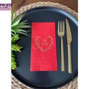 Gold Yaldızlı Kırmızı Söz Verdik Kalp Çelenk Peçete 16 Adet