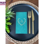 Gold Yaldızlı Yeşil Söz Verdik Kalp Çelenk Peçete 16 Adet