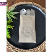 Gümüş Yaldızlı Kraft Söz Verdik Kalp Çelenk Cepli Peçete 12 lı 40x40