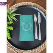 Gümüş Yaldızlı Yeşil Söz Verdik Kalp Çelenk Peçete 16 Adet