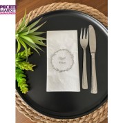 Gümüş Yaldızlı Beyaz Çelenkli Afiyet Olsun Peçete