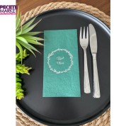 Gümüş Yaldızlı Yeşil Çelenkli Afiyet Olsun Peçete 16 Adet