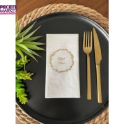 Gold Yaldızlı Beyaz Çelenkli Afiyet Olsun Peçete 16 Adet