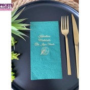 Gold Yaldızlı Yeşil Kahvaltının Mutlulukla Bir İlgisi Olmalı Peçete 16 Adet