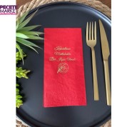 Gold Yaldızlı Kırmızı Kahvaltının Mutlulukla Bir İlgisi Olmalı Peçete 16 Adet