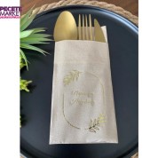 Gold Yaldızlı Kraft Çerçeveli Nişanımıza Hoşgeldiniz Cepli Peçete 12 Adet 40x40