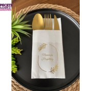 Gold Yaldızlı Beyaz Çerçeveli Nişanımıza Hoşgeldiniz Cepli Peçete 12 Adet 40x40