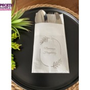 Gümüş Yaldızlı Beyaz Çerçeveli Nişanımıza Hoşgeldiniz Cepli Peçete 12 Adet 40x40