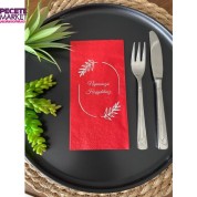 Gümüş Yaldızlı Kırmızı Çerçeveli Nişanımıza Hoşgeldiniz Peçete