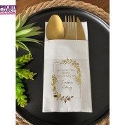 Gold Yaldızlı Beyaz Mutluluğumuzu Bizimle Paylaştığınız İçin Teşekkür Ederiz Cepli Peçete 12 Adet 40x40