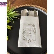 Gümüş Yaldızlı Beyaz Mutluluğumuzu Bizimle Paylaştığınız İçin Teşekkür Ederiz Cepli Peçete 12 Adet