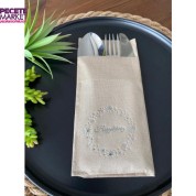 Gümüş Yaldızlı Kraft Yıldız Çerçeveli Hoşgeldiniz Cepli Peçete 12 Adet