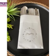 Gümüş Yaldızlı Beyaz Yıldız Çerçeveli Hoşgeldiniz Cepli Peçete 12 Adet