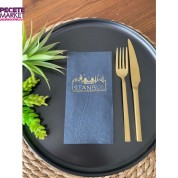 Gold Yaldızlı Siyah İstanbul Peçete 16 Adet