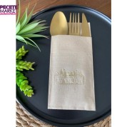 Gold Yaldızlı Kraft İstanbul Cepli Peçete 12 Adet