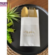 Gold Yaldızlı Beyaz İstanbul Cepli Peçete 12 Adet