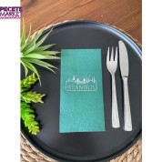 Gümüş Yaldızlı Yeşil İstanbul Peçete 16 Adet