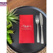 Gümüş Yaldızlı Kırmızı İstanbul Peçete 16 Adet