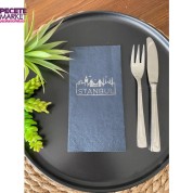 Gümüş Yaldızlı Siyah İstanbul Peçete 16 Adet