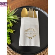 Gold Yaldızlı Beyaz Arapça Divana Hoşgeldiniz Cepli Peçete 12 lı 40x40