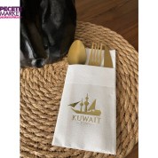 Gold Yaldızlı Beyaz Kuwait Town Cepli Peçete 12 Adet
