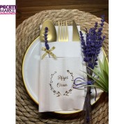 Gold Yaldızlı Beyaz Lavanta Afiyet Olsun Cepli Peçete 6 Adet