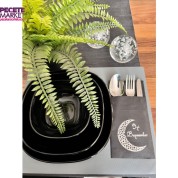 Gümüş Yaldızlı Siyah İyi Bayramlar Cepli Aır Touch Peçete 12 lı 40x40