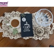 Gümüş Yaldızlı Siyah Çiçekli Mühürlü Damat Kahvesi Garson Peçete 1 Adet