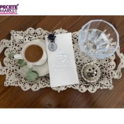 Gümüş Yaldızlı Beyaz Çiçekli Mühürlü Damat Kahvesi Garson Peçete 1 Adet