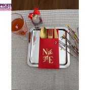 Kişiye Özel Kırmızı Üzeri Gold Yaldızlı Çiçek Detaylı Cepli Peçete 50 Adet