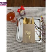 Kişiye Özel Kraft Üzeri Gold Yaldızlı Çiçek Detaylı Cepli Peçete 50 Adet